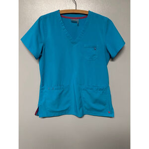 Women's Med Couture Teal Short Sleeve Scrub Top S with Pink Trim